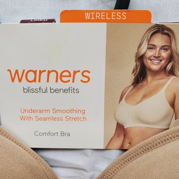 NWT Warners SZ S Beige Blissful Benefits Underarm-Smoothing Stretch Wireless Bra - Picture 7 of 8